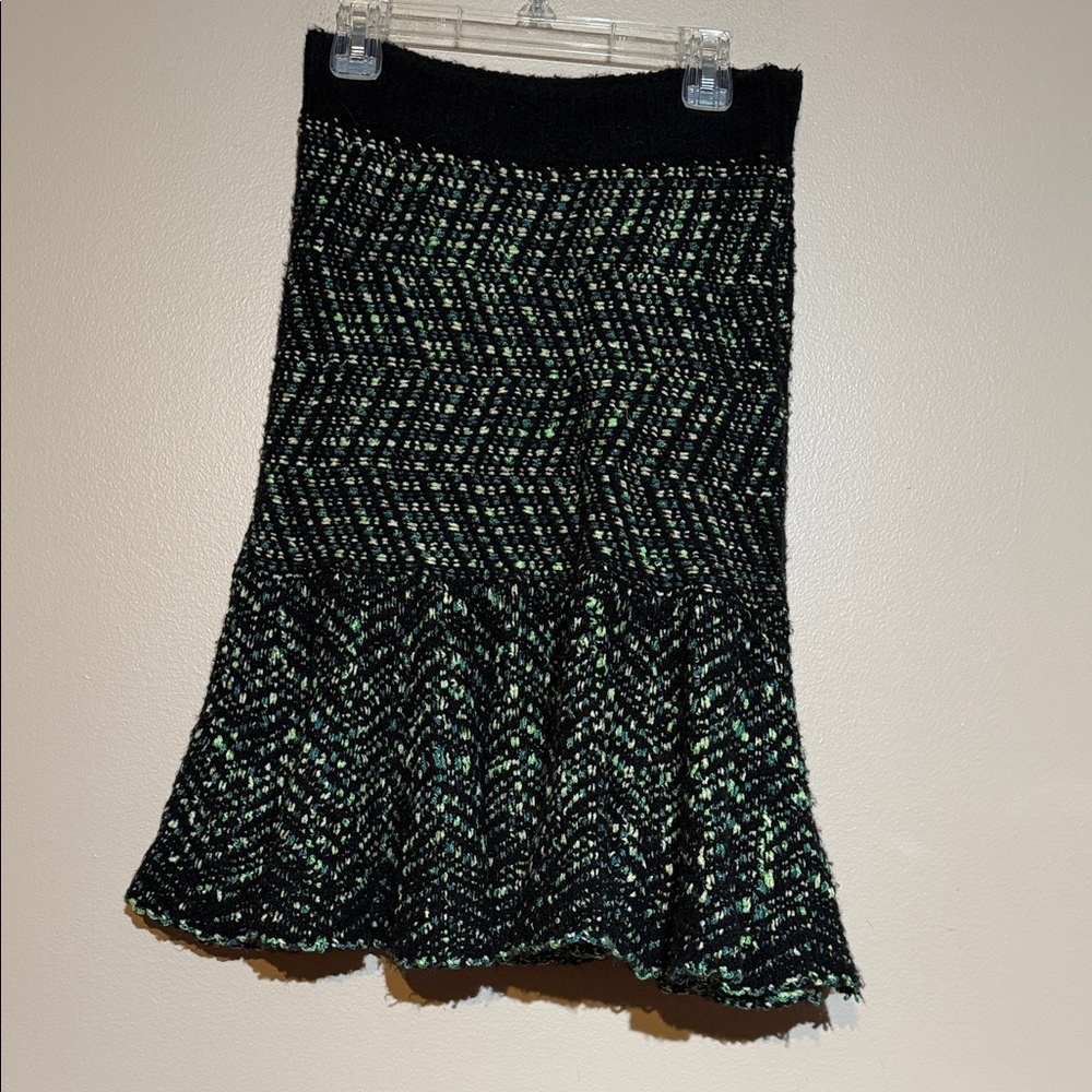 Moth Black and Green Patterned A-Line Skirt